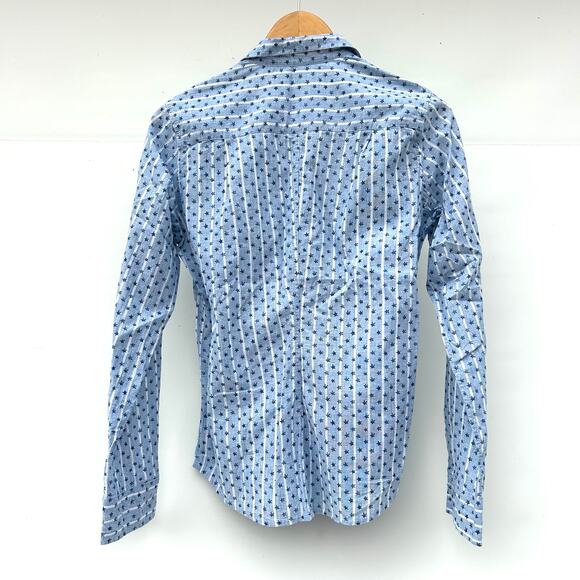 Frank & Eileen Barry Linen Button Down Blue Stars Stripes Small Shirt - Picture 3 of 8